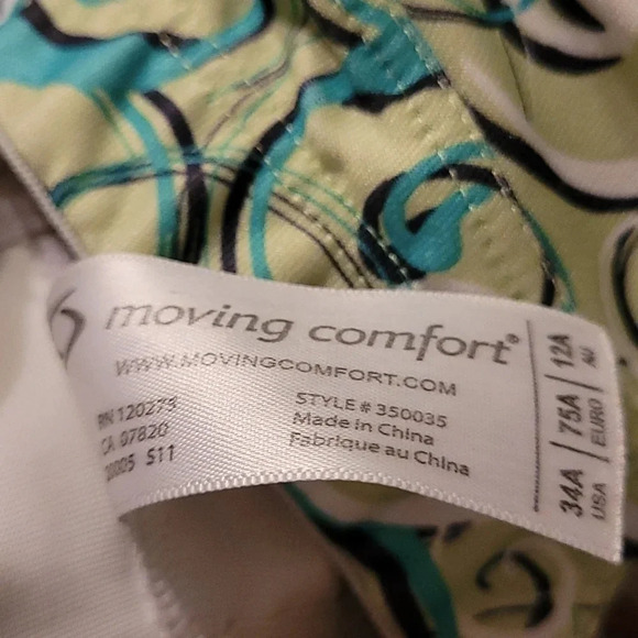 Moving Comfort 350035 Wire Free Sports Bra 34A Green & White Print Gently Pre-ow - Picture 5 of 5